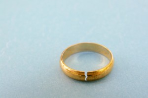 gold wedding ring with a crack in it ( divorce concept)